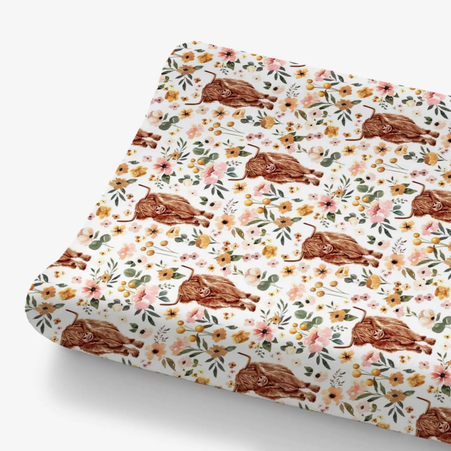 HawSkgFub Highland Cow Boho Floral Changing Pad Cover for Baby Girls Western Farm Animal Retro Flower Diaper Change Table Covers Soft Stretchy Safe Snug Fitted Changing Mat Sheet Fit 32"/34" x 16"