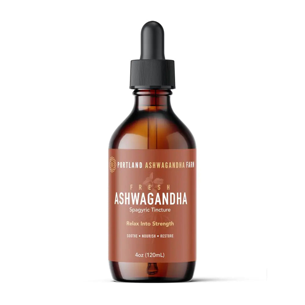 Portland Ashwagandha Farm 4oz Fresh Ashwagandha Ayurvedic Adaptogen | Liquid Tincture for Enhanced Absorption (2oz - 4oz) | Manage Stress | Increase Energy | Mood