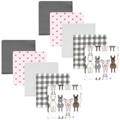 Hudson Baby Unisex Baby Flannel Washcloths Farm Friends Pink 10Pk One Size