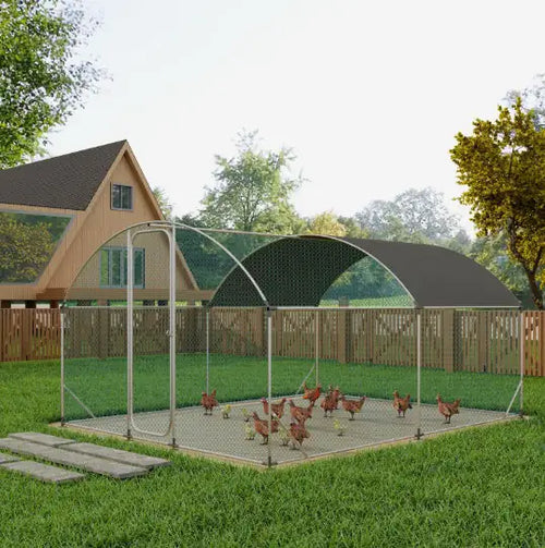 Large Metal Chicken Coop With Run, Walkin Chicken Coop For Yard With Waterproof Cover