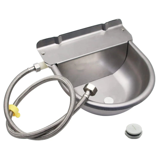 Automatic Horse Drinking Waterer BowlUpgrade Stainless Steel Farm Livestock Water Dispenser with Drain Hole and Float Valve for HorseDog ChickenGoatPig (A)