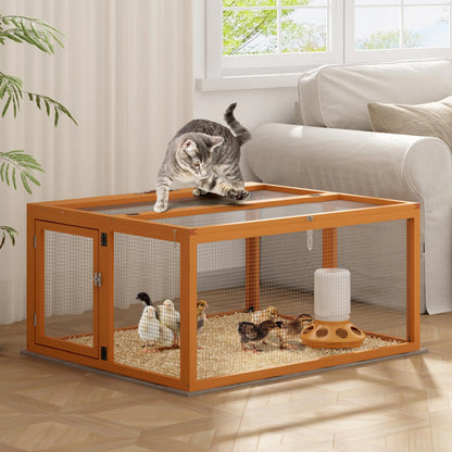 COZIWOW Chicken Coop Run Portable Rabbit Run Outdoor Indoor Wooden Chicken Cage with Top and Side Opening Doors Foldable Chicken Pen Hen House for Small Animal Poultry 45" L – Orange
