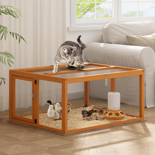COZIWOW Chicken Coop Run Portable Rabbit Run Outdoor Indoor Wooden Chicken Cage with Top and Side Opening Doors Foldable Chicken Pen Hen House for Small Animal Poultry 45" L – Orange