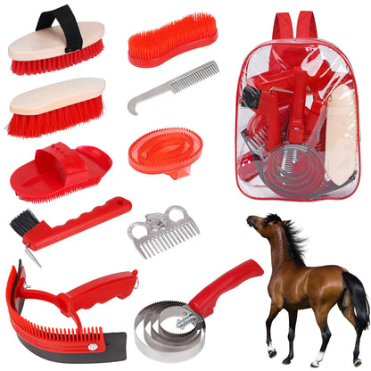 KHEARPSL Horse Grooming Kit Horse Brushes for Grooming 10pcs Horse Cleaning Tool Set with Tote Bag Sweat Scraper Curry Comb Brush Hoof Pick Horse Bathing Grooming Supplies Equine Care Supplies