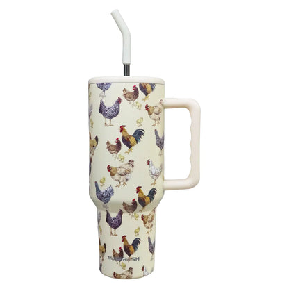 Chicken Tumbler Chicken Gifts for Women Chicken Lovers 40 oz Chicken Tumbler with Handle and Straw Cup Holder Friendly Insulated Travel Mug Stainless Steel Water Bottle