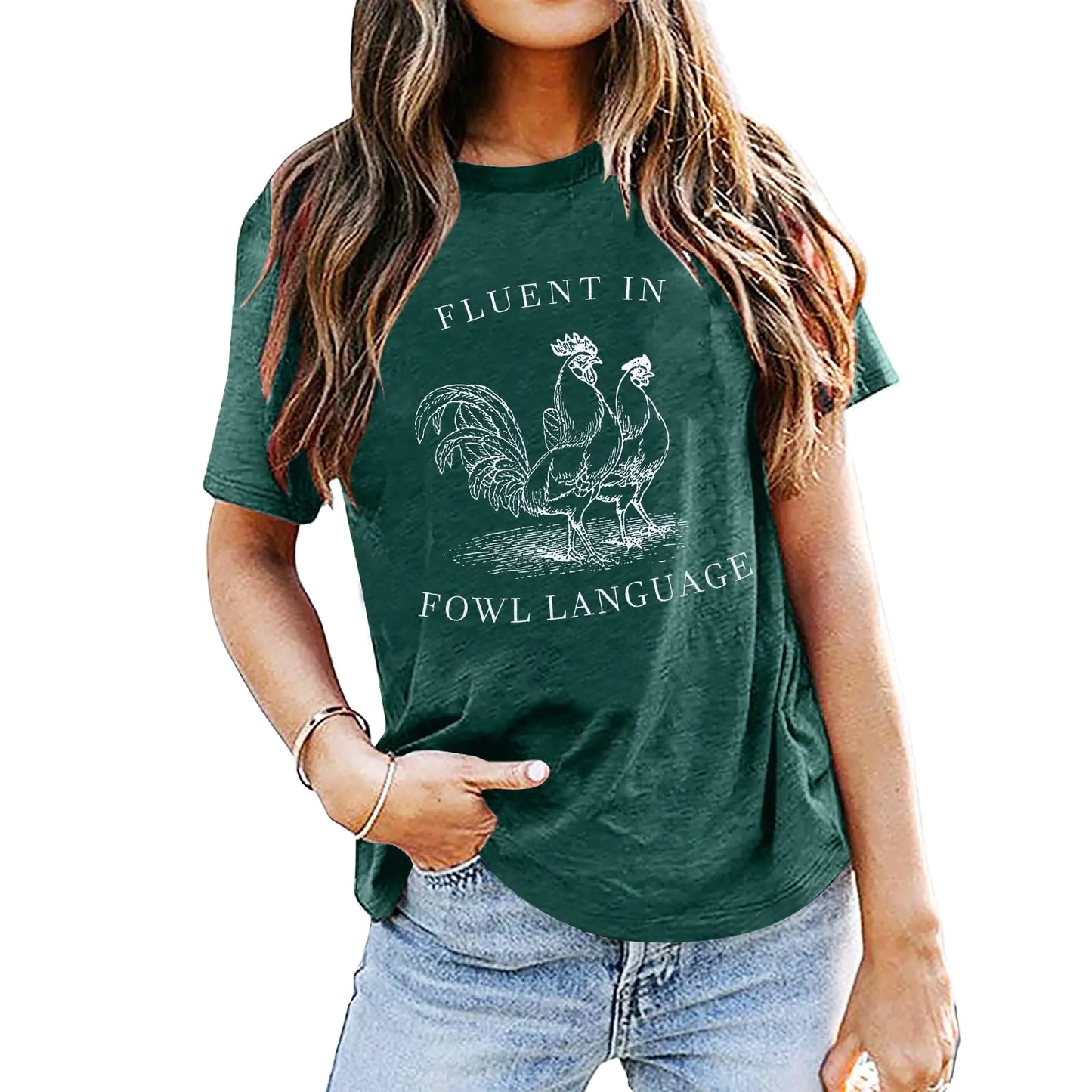 Chicken Shirt Women Farm Tees Funny Chicken Graphic Shirt Chicken Lovers Shirt Farm Country Girl Tee Tops Dark Green