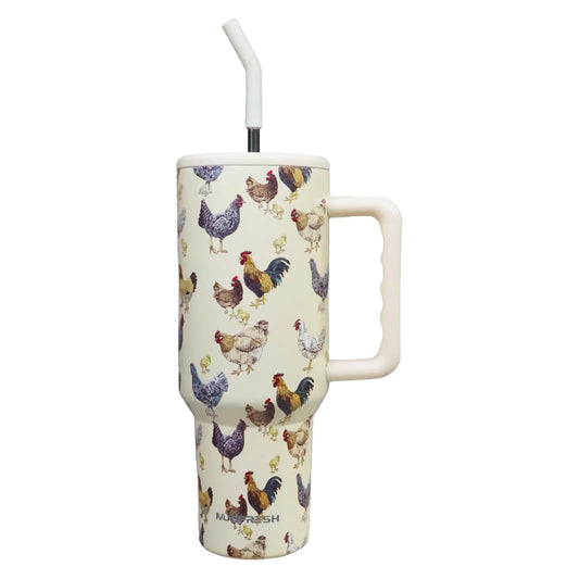 Chicken Tumbler Chicken Gifts for Women Chicken Lovers 40 oz Chicken Tumbler with Handle and Straw Cup Holder Friendly Insulated Travel Mug Stainless Steel Water Bottle