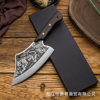 Tiger Pattern Chicken and Fish Cleaver with Leather Case