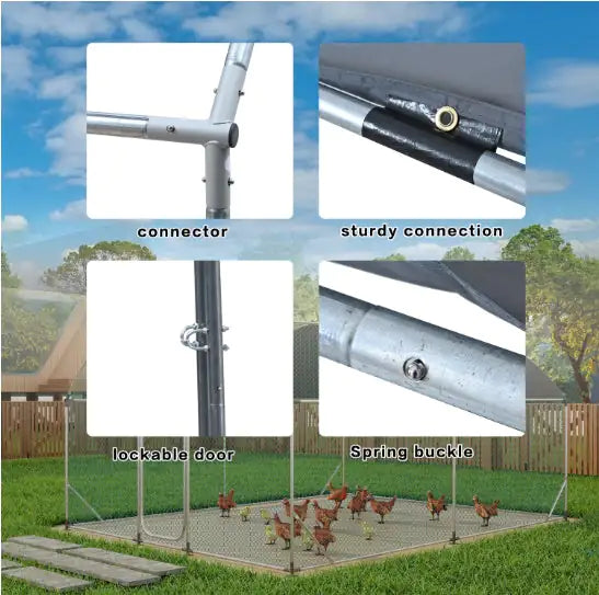 Large Metal Chicken Coop With Run, Walkin Chicken Coop For Yard With Waterproof Cover