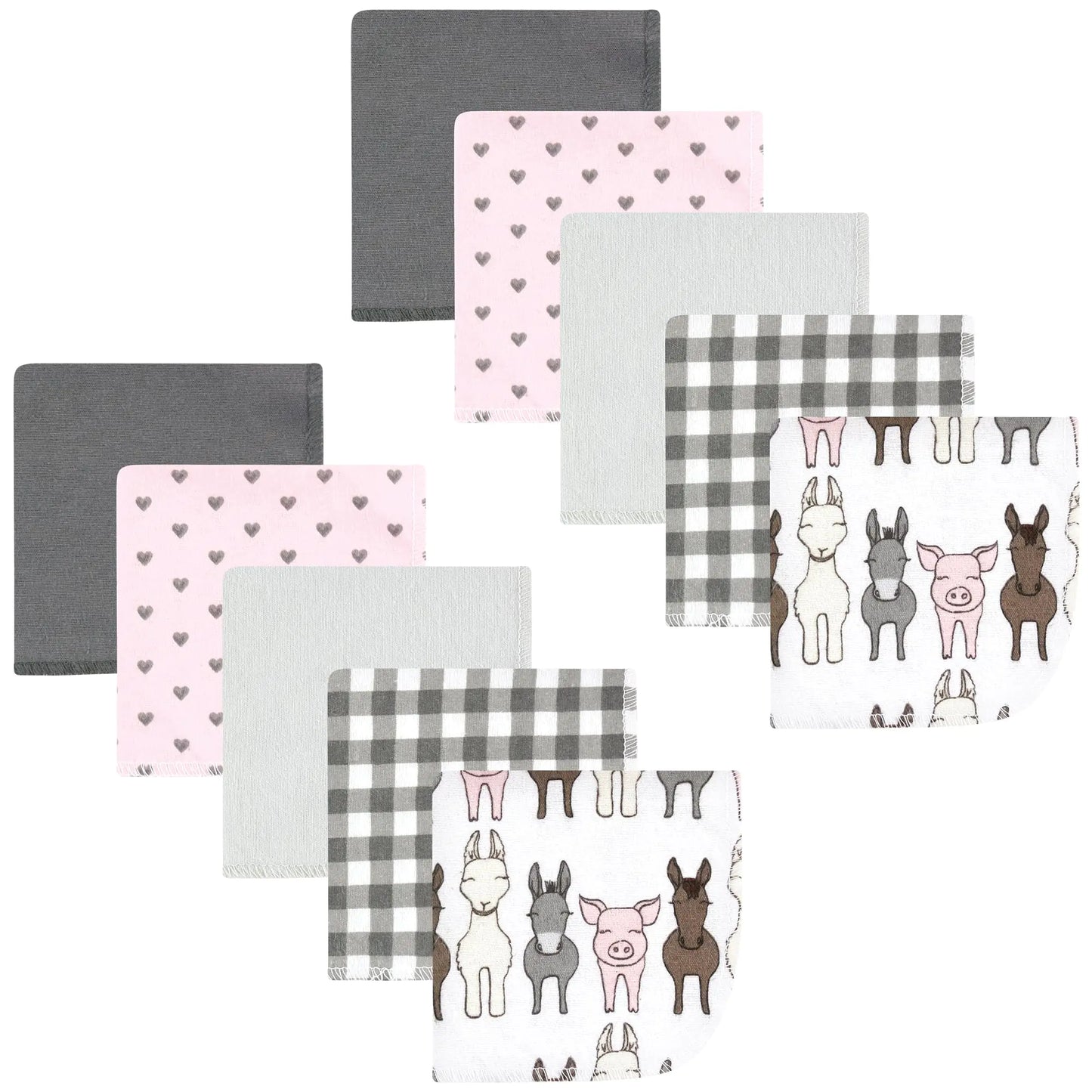 Hudson Baby Unisex Baby Flannel Washcloths Farm Friends Pink 10Pk One Size