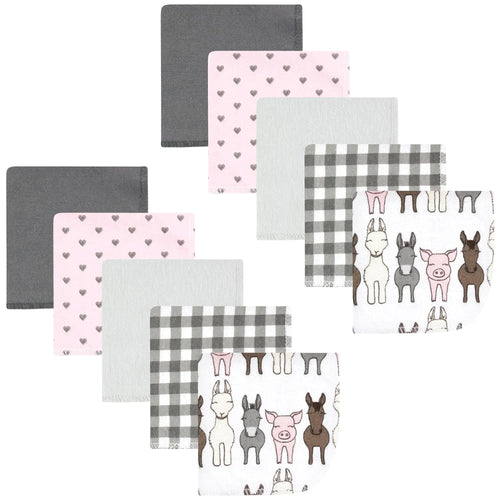 Hudson Baby Unisex Baby Flannel Washcloths Farm Friends Pink 10Pk One Size