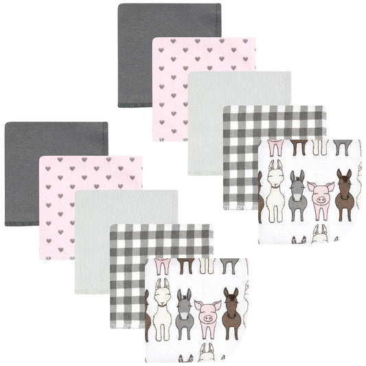 Hudson Baby Unisex Baby Flannel Washcloths Farm Friends Pink 10Pk One Size