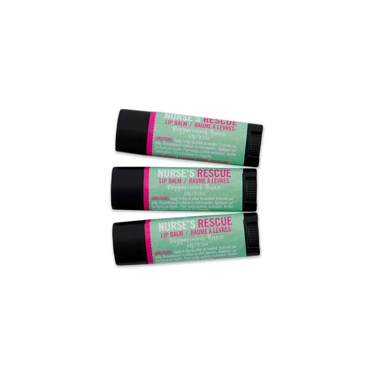 Walton Wood Farm Lip Balm Trio (Nurses Rescue) Peppermint Buzz Flavor 100% All-Natural Vegetarian Friendly and Paraben-Free