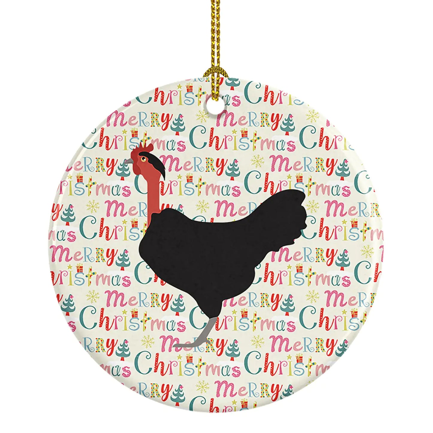 Naked Neck Chicken Christmas Ceramic Ornament
