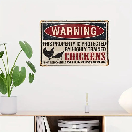 Vintage Metal Chicken Decor Sign for Home or Bar (1pc)