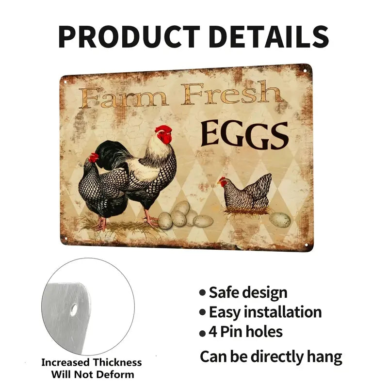 Metal Aluminum Farm Fresh Eggs Wall Art Sign (8x12in)