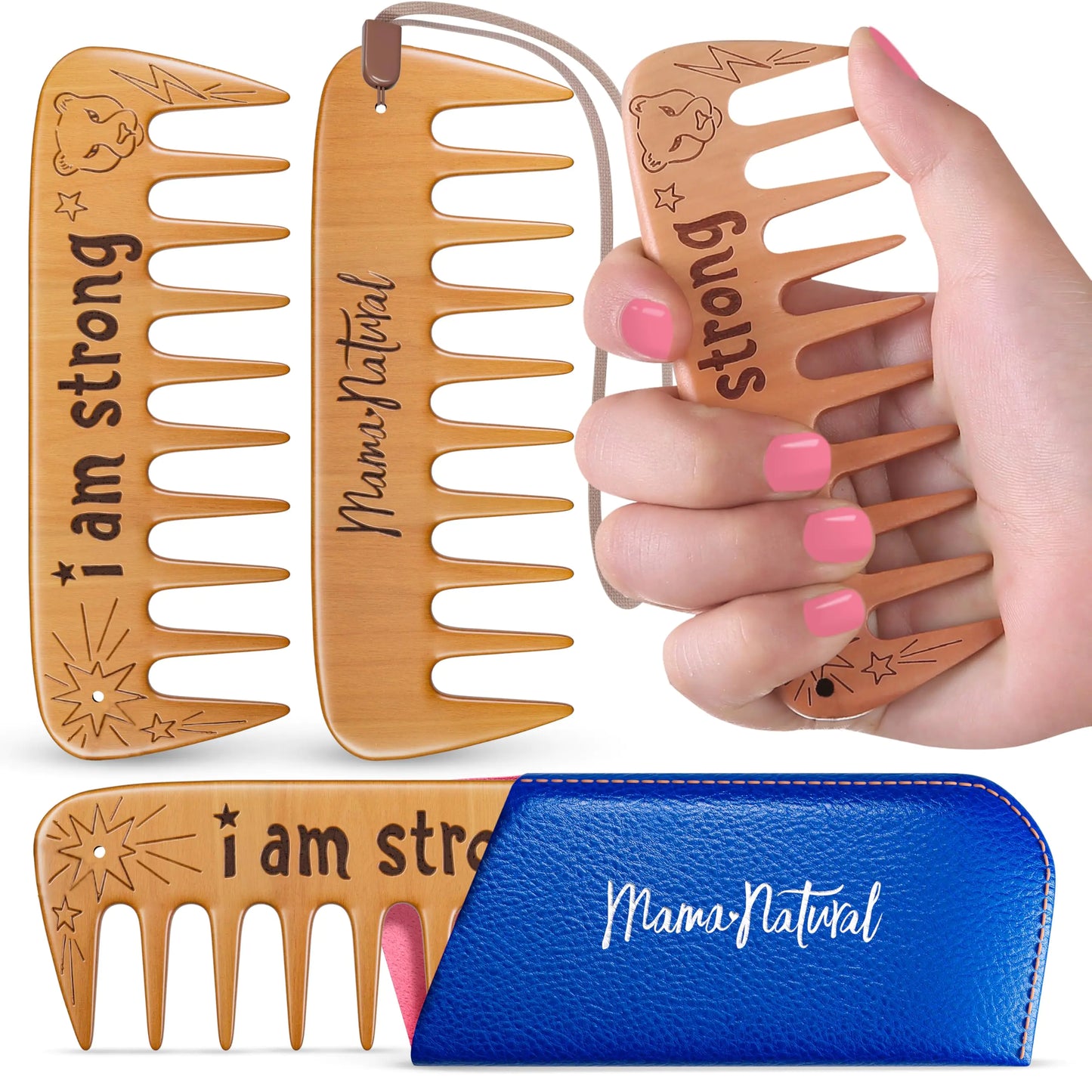 Mama Natural Strong Birth Comb - Labor Comb With Wide Teeth (1 Piece) - Wood Comb For Pregnancy Contractions - Birth Comb for Labor Pain & Pregnancy Gifts - Labor And Delivery Essentials Hand Comb