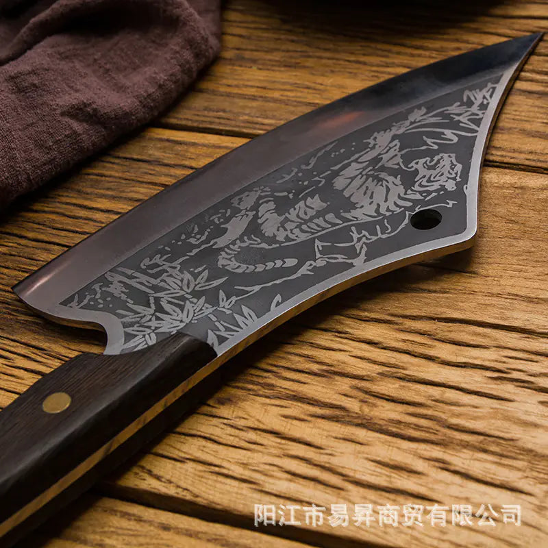 Tiger Pattern Chicken and Fish Cleaver with Leather Case