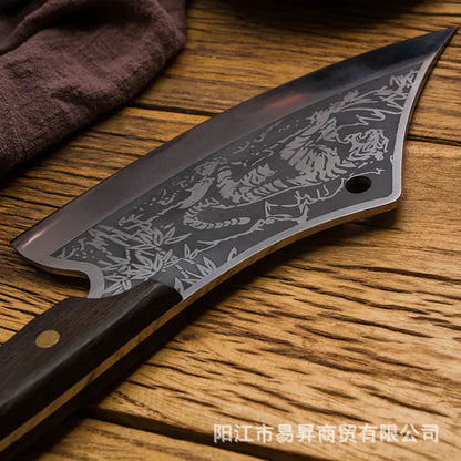 Tiger Pattern Chicken and Fish Cleaver with Leather Case