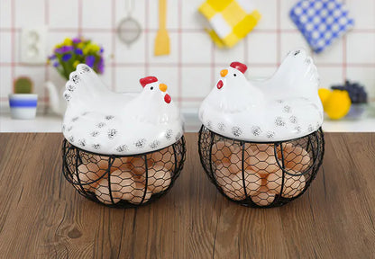 Ceramic Egg Basket with Chicken Design and Fruit Holder