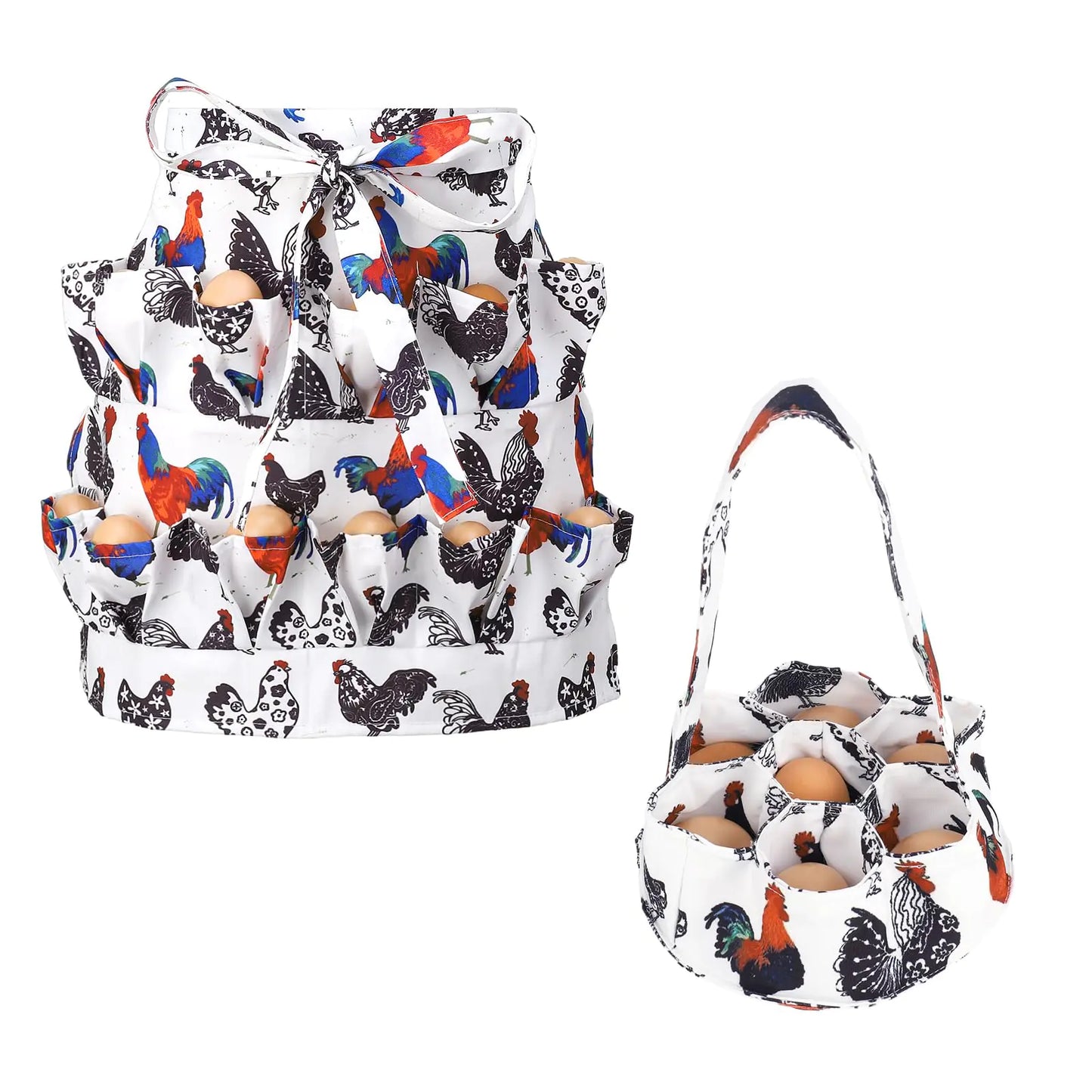 XLSXEXCL Egg Collecting Apron and Basket12 Deep Pockets Chicken Egg Apron and 7 Deep Pockets Chicken Egg BasketEgg Apron for Fresh EggsEgg Gathering Holding ApronHarvest Apron Tie:78cm(M)