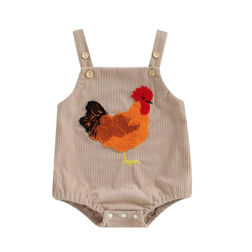 Tsnbre Newborn Baby Boy Girl Summer Outfits Corduroy Romper Farm Chicken Baby Overalls 0 3 6 9 12 Months Infant Clothes (Chicken Embroidery Beige 6-9 Months)