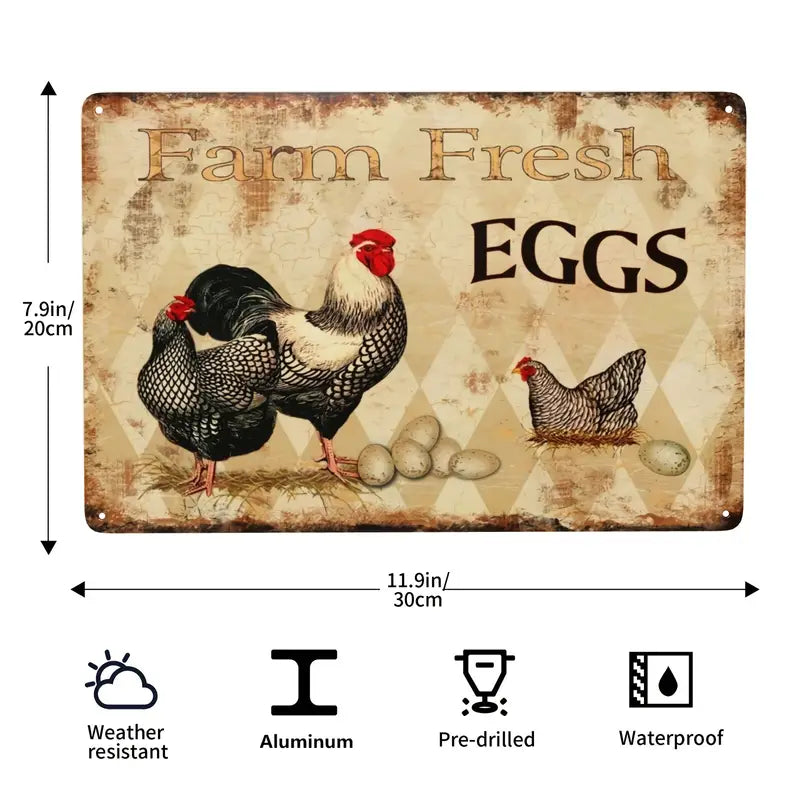 Metal Aluminum Farm Fresh Eggs Wall Art Sign (8x12in)