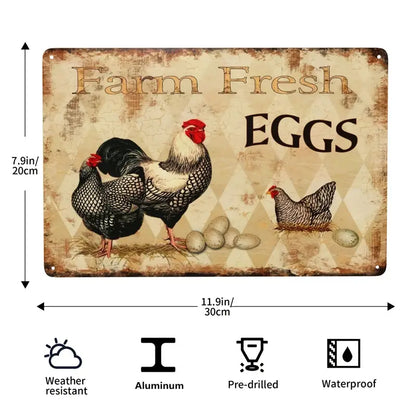 Metal Aluminum Farm Fresh Eggs Wall Art Sign (8x12in)