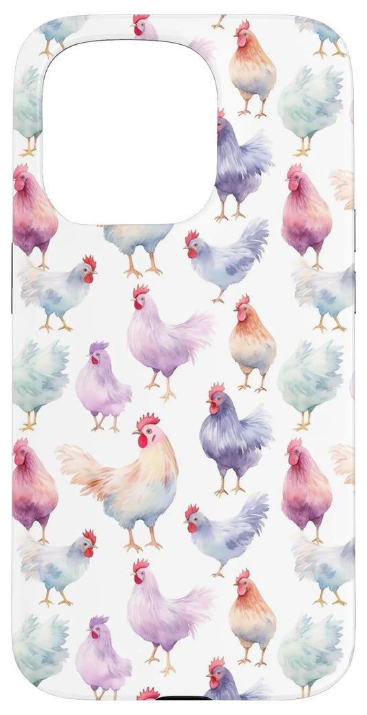 iPhone 15 Pro Chicken Pattern Vintage Watercolor Farm Animal Chicken Lover Case