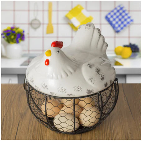 Ceramic Egg Basket with Chicken Design and Fruit Holder