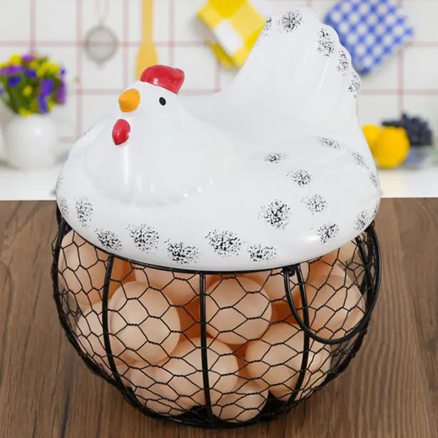 Ceramic Egg Basket with Chicken Design and Fruit Holder