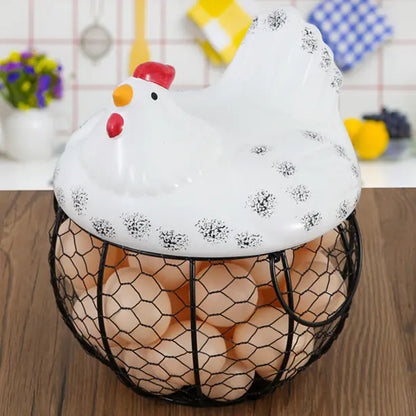 Ceramic Egg Basket with Chicken Design and Fruit Holder
