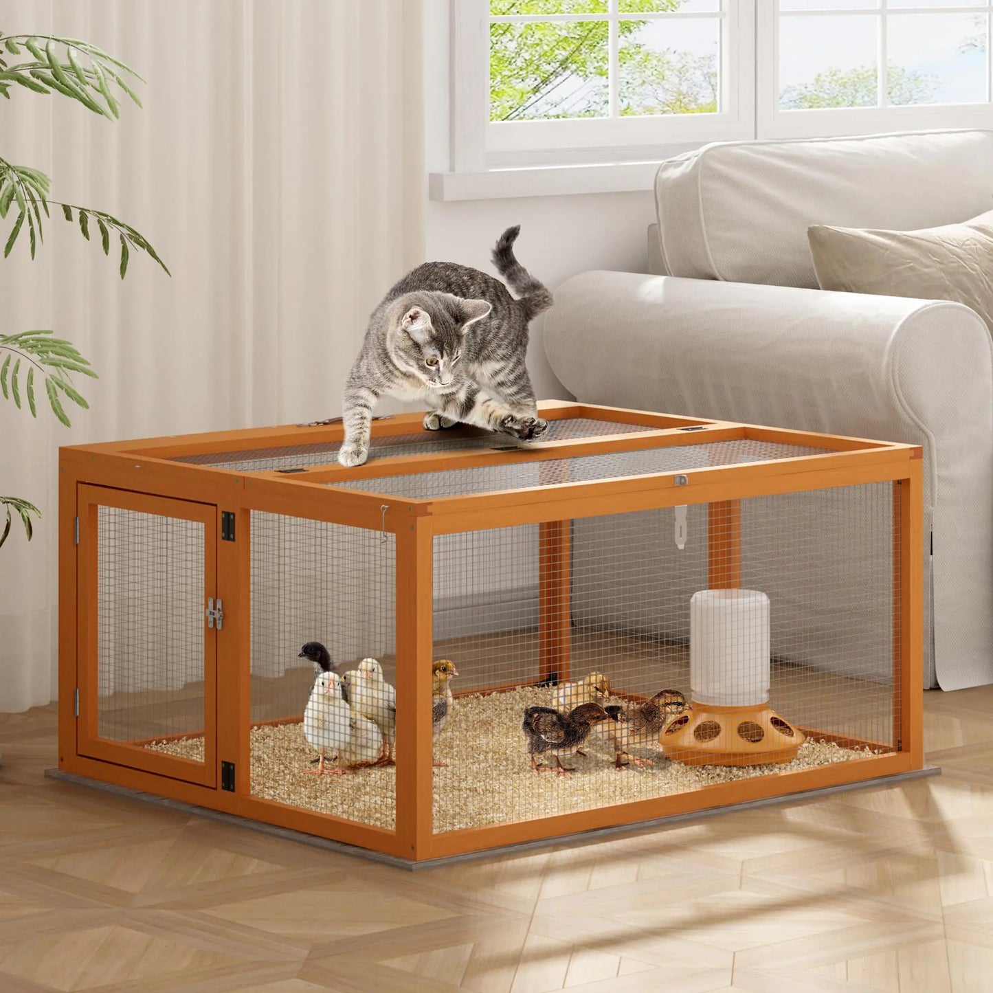 COZIWOW Chicken Coop Run Portable Rabbit Run Outdoor Indoor Wooden Chicken Cage with Top and Side Opening Doors Foldable Chicken Pen Hen House for Small Animal Poultry 45" L – Orange