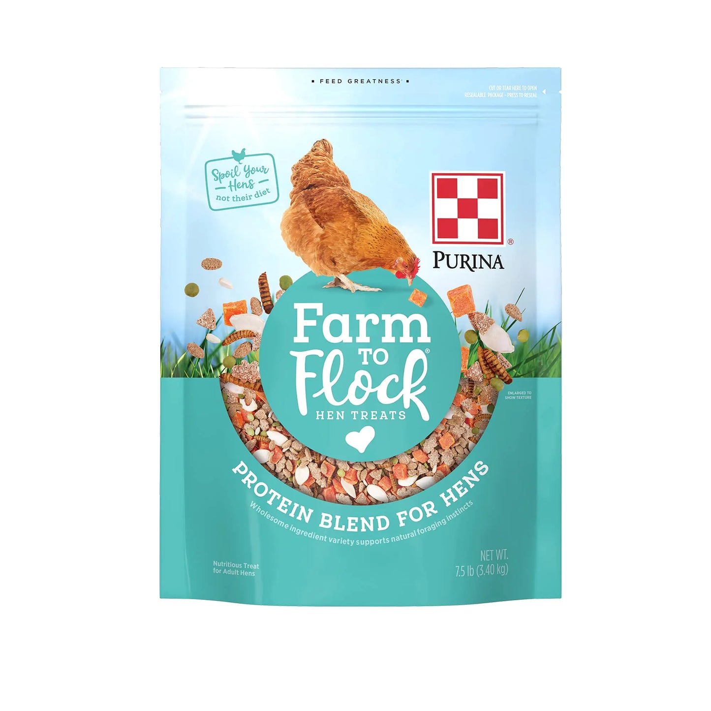 Purina Farm to Flock Protein Blend for Hens | Hen Treats | 7.5 Pound (7.5 LB) Bag